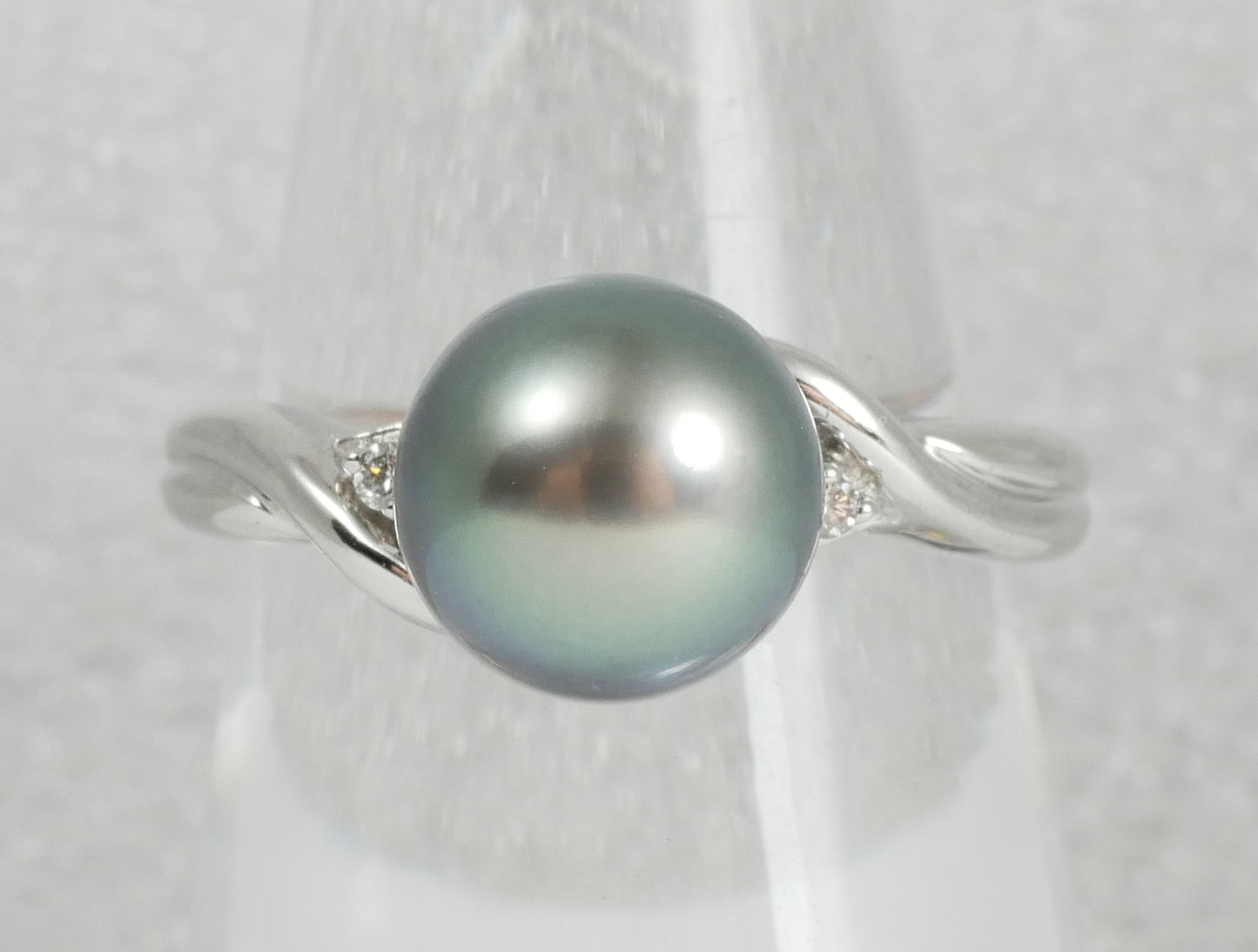 New Solid 14ct White Gold 9mm Round Tahitian Pearl & Diamond Dress Ring 7.5 O 55