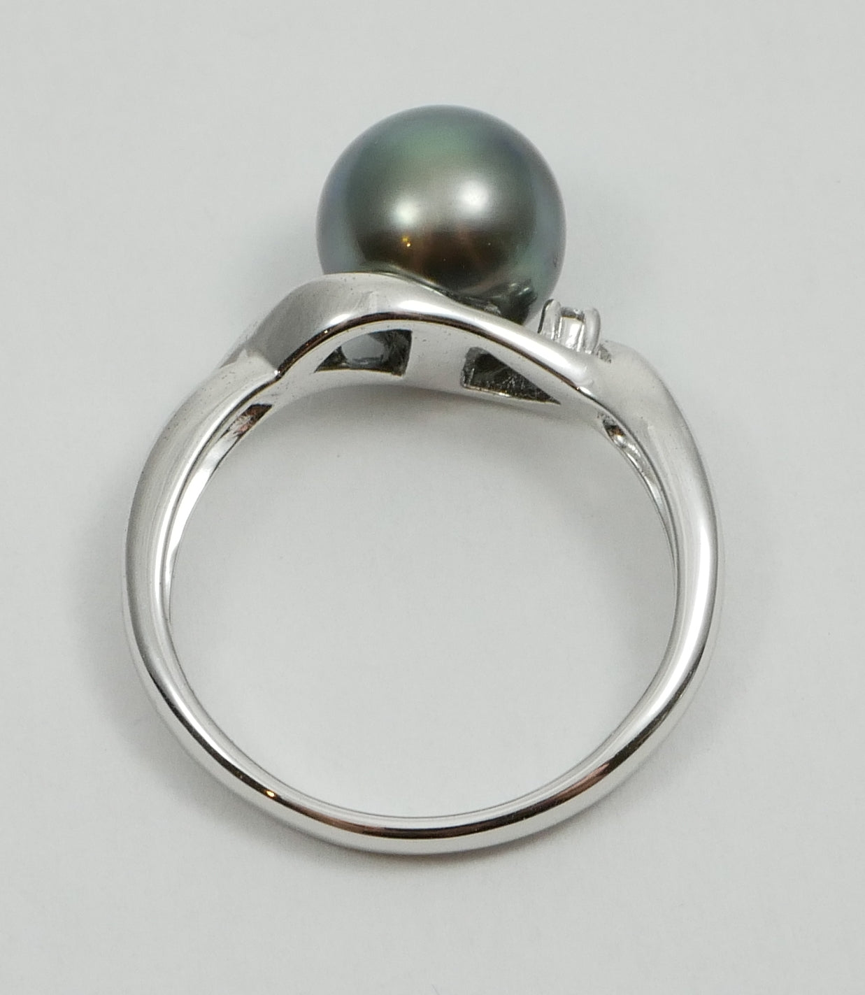 New Solid 14ct White Gold 9mm Round Tahitian Pearl & Diamond Dress Ring 7.5 O 55