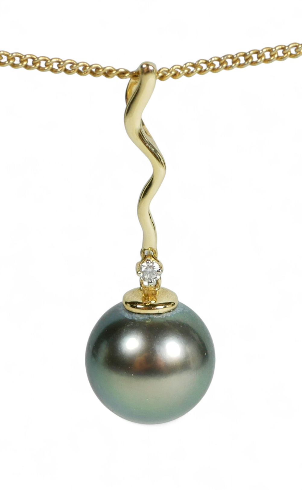 New Solid 14ct Yellow Gold 11mm Tahitian Pearl & Diamond 32mm Necklace Pendant