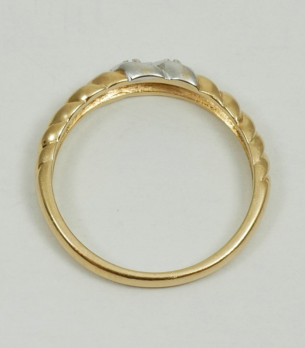 Vintage Solid 9ct Yellow Gold & Diamond Twisted Rope Dress Ring Size 6 L 51 375