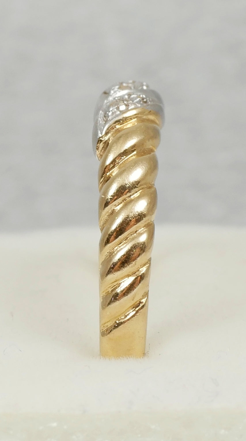 Vintage Solid 9ct Yellow Gold & Diamond Twisted Rope Dress Ring Size 6 L 51 375