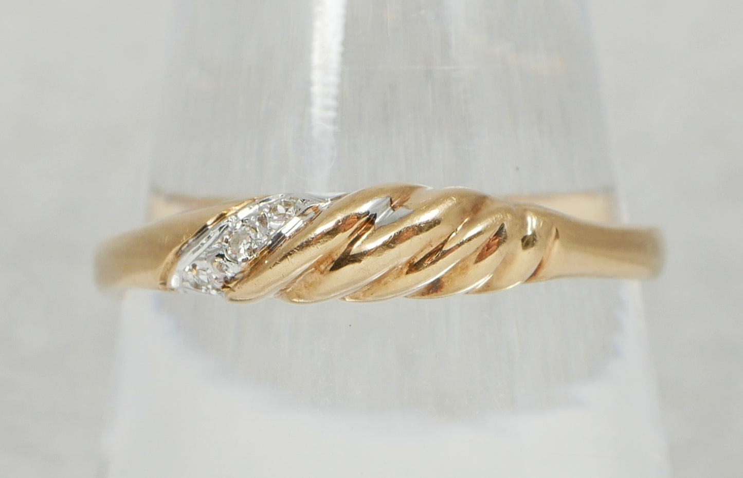 Vintage Solid 9ct Yellow Gold & Diamond Twisted Rope Dress Ring Size 7 N 54 375
