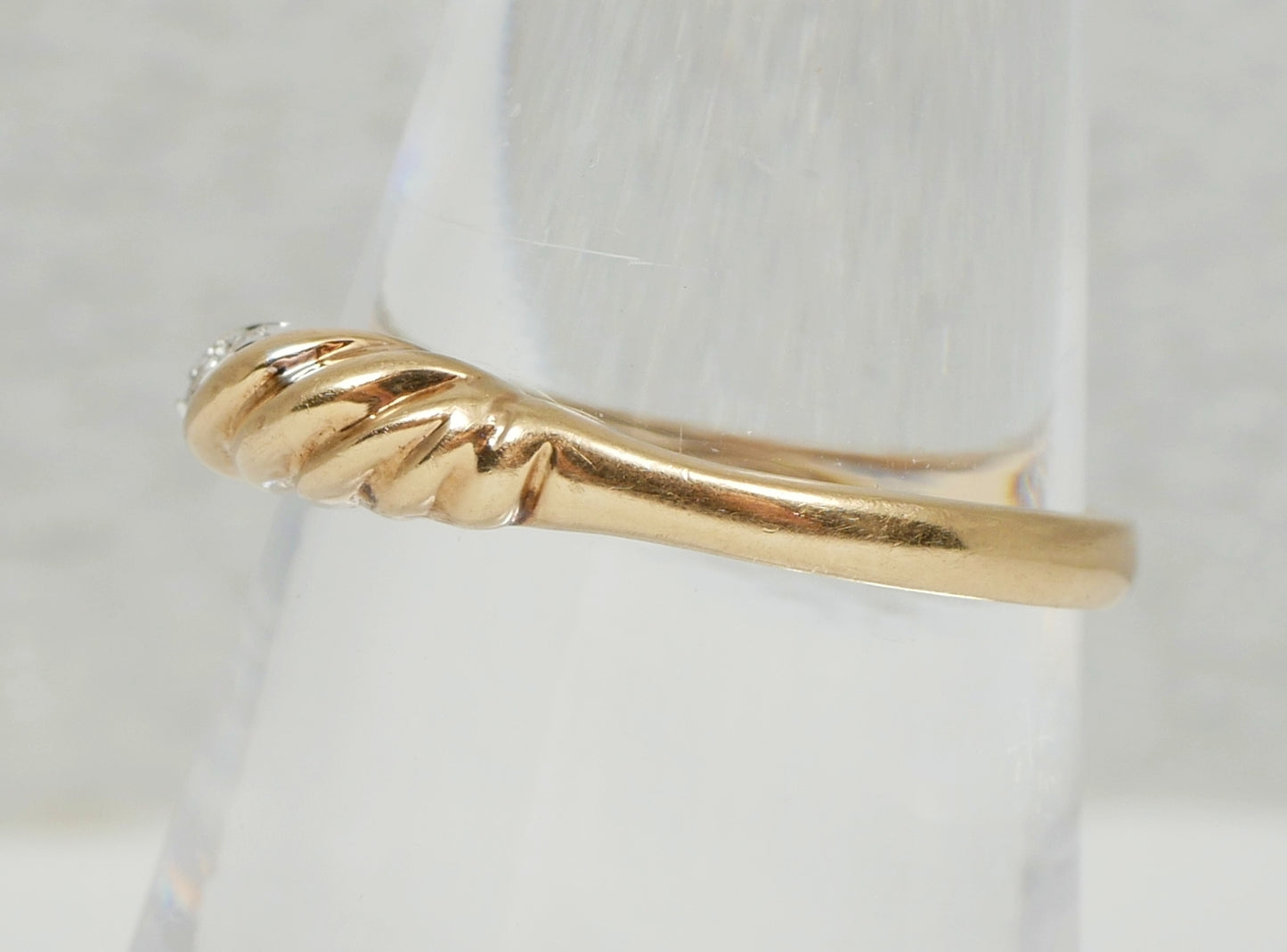 Vintage Solid 9ct Yellow Gold & Diamond Twisted Rope Dress Ring Size 7 N 54 375