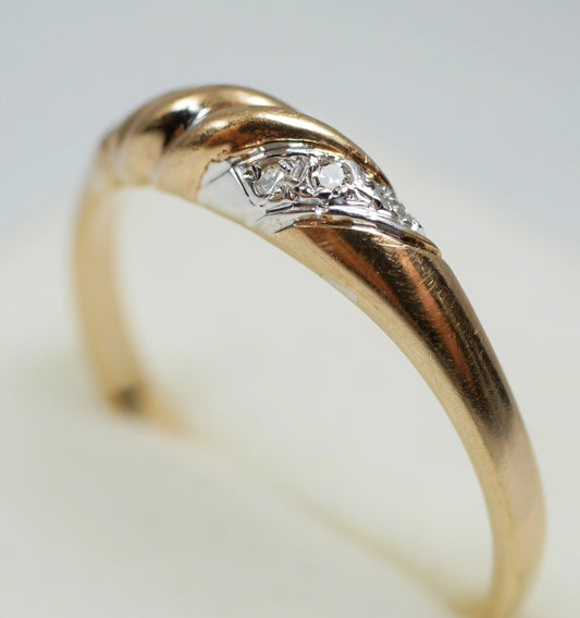 Vintage Solid 9ct Yellow Gold & Diamond Twisted Rope Dress Ring Size 7 N 54 375