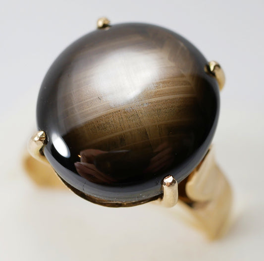 Vintage Solid 14ct Yellow Gold 11ct Black Star Sapphire Dress Ring Size 6.5 M 52