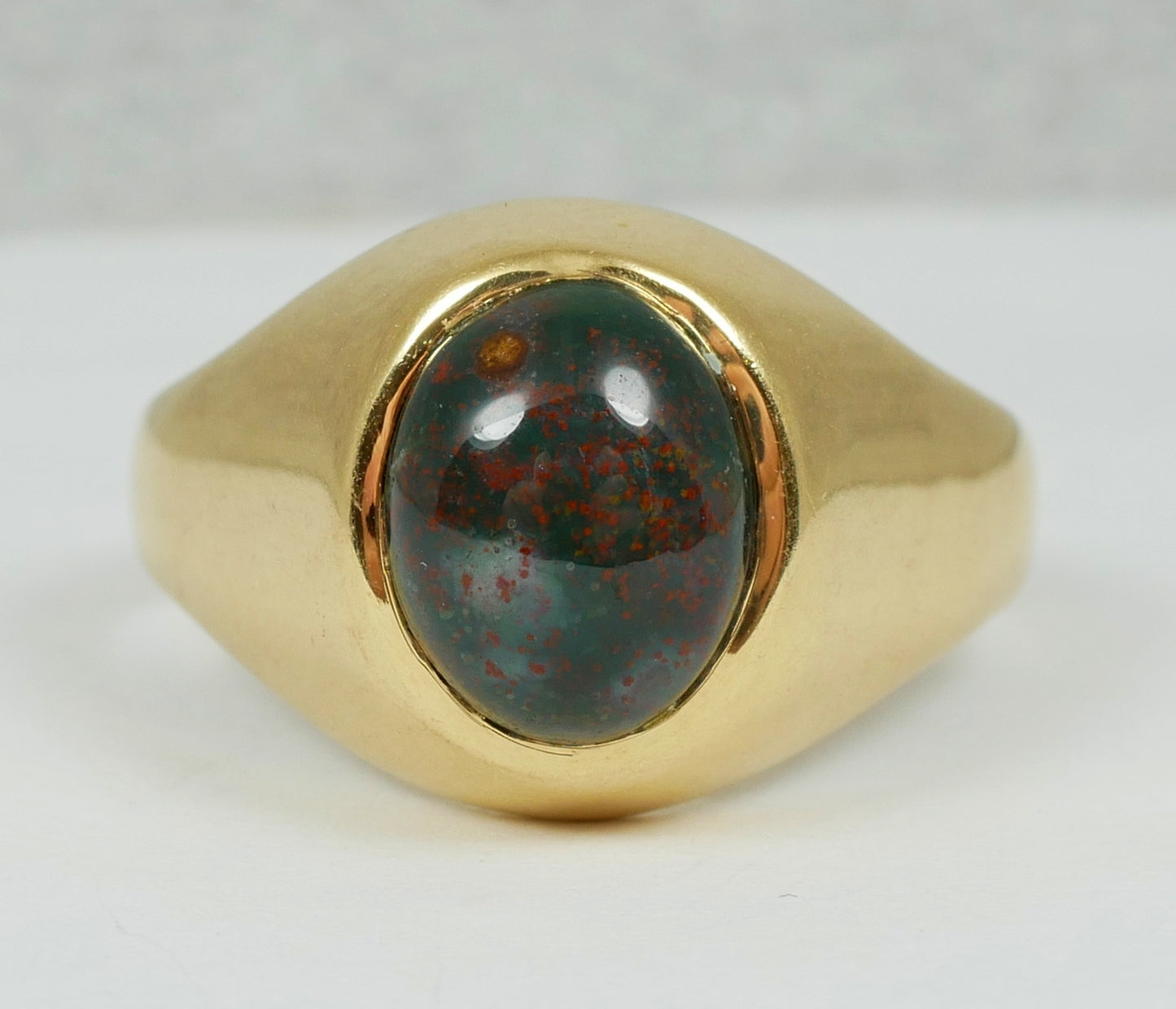 Solid 18ct Yellow Gold Bloodstone Heliotrope Signet Dress Ring Size 9.5 S 60 8gm