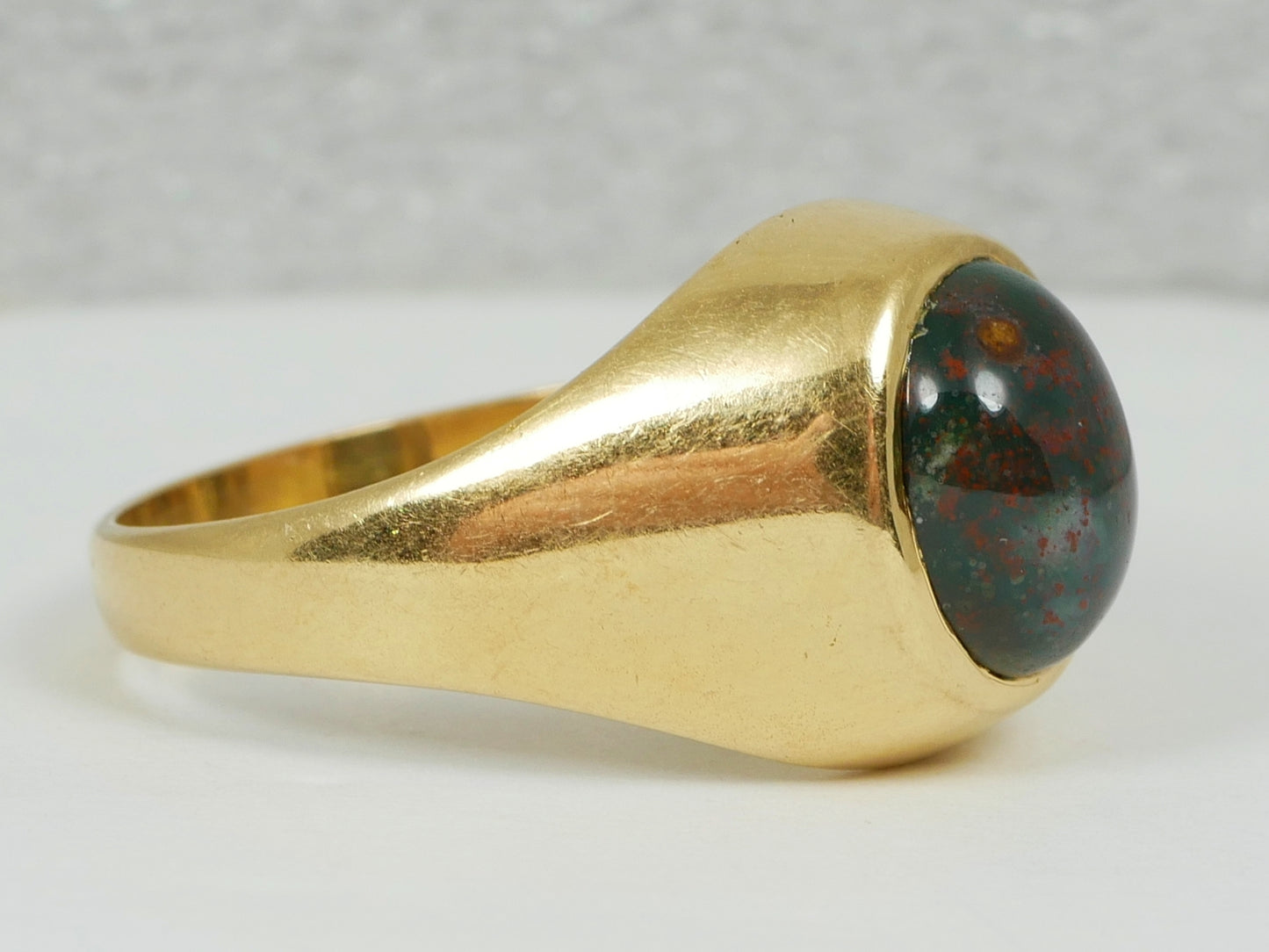 Solid 18ct Yellow Gold Bloodstone Heliotrope Signet Dress Ring Size 9.5 S 60 8gm