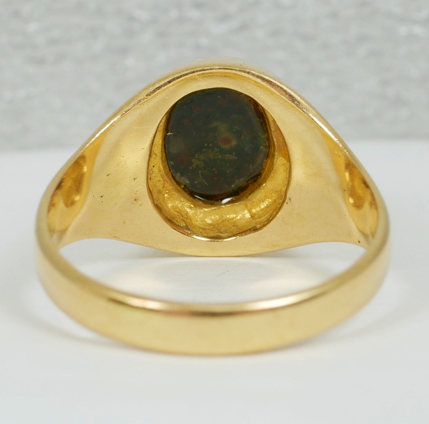 Solid 18ct Yellow Gold Bloodstone Heliotrope Signet Dress Ring Size 9.5 S 60 8gm