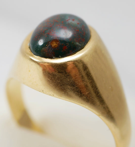 Solid 18ct Yellow Gold Bloodstone Heliotrope Signet Dress Ring Size 9.5 S 60 8gm