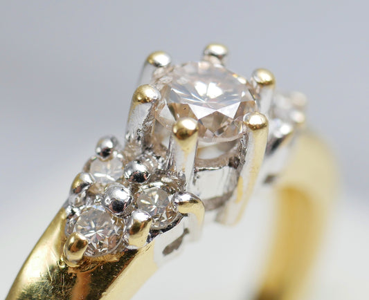 Solid 18ct Yellow Gold .35ct Diamond Cluster Dress Engagement Ring Size 6.5 M 52