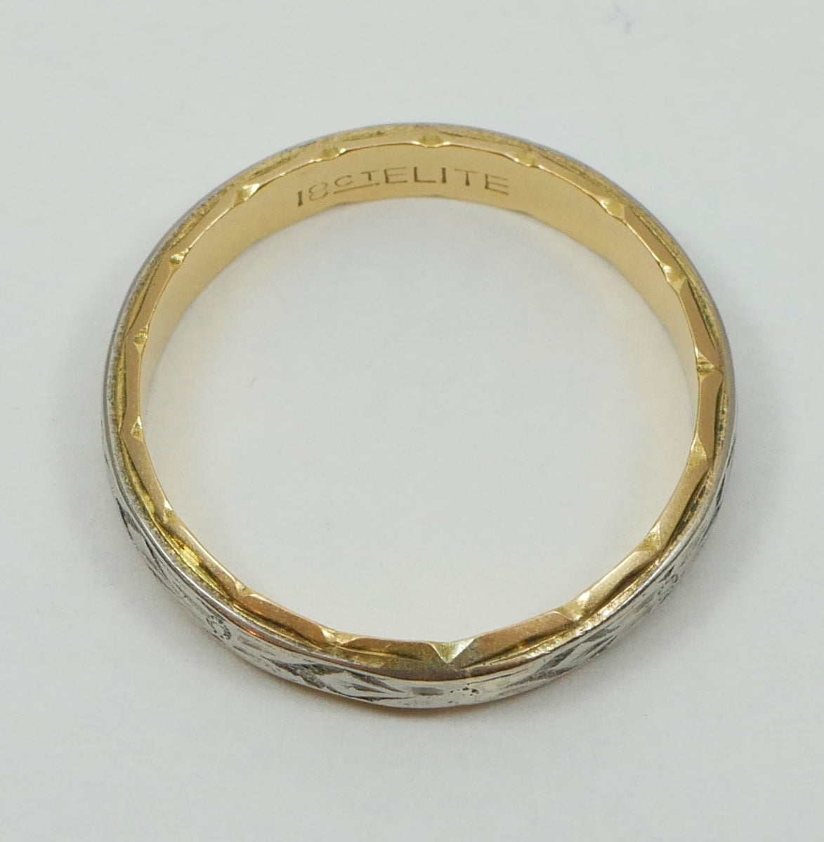 Vintage Elite Solid 18ct Yellow & White Gold 4mm Wedding Band Ring Size 9.5 S 60
