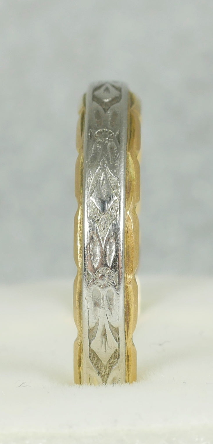 Vintage Elite Solid 18ct Yellow & White Gold 4mm Wedding Band Ring Size 9.5 S 60