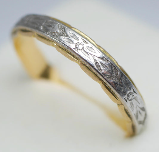 Vintage Elite Solid 18ct Yellow & White Gold 4mm Wedding Band Ring Size 9.5 S 60