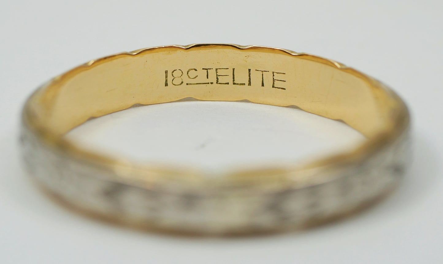 Vintage Elite Solid 18ct Yellow & White Gold 4mm Wedding Band Ring Size 9.5 S 60