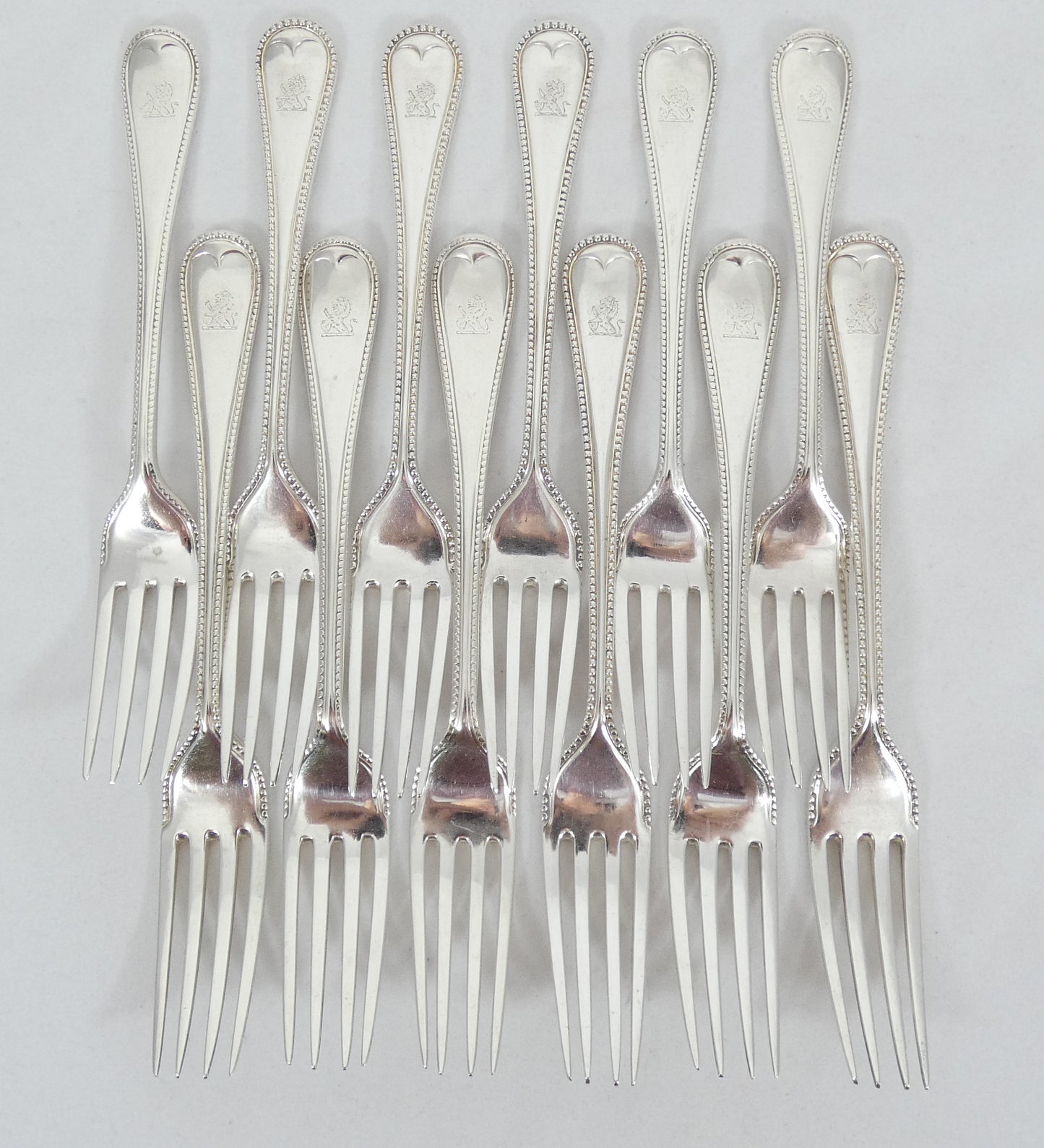 Antique Edwardian 72pc 12pl Sterling Silver Cutlery Set Old English Bead Knife