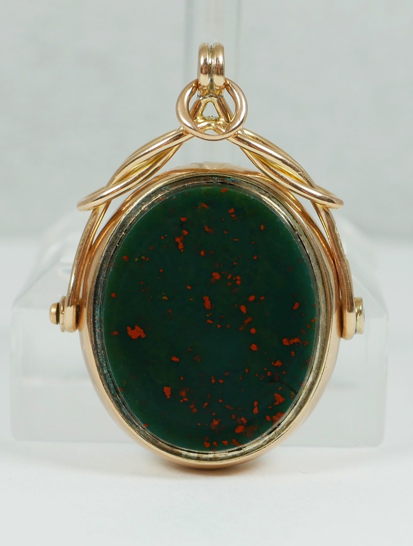 Antique Victorian 9ct Yellow Gold Bloodstone Agate Spinner Fob Necklace Pendant