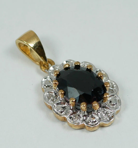 Vintage Solid 9ct Yellow Gold Sapphire & Diamond Diana Style Necklace Pendant