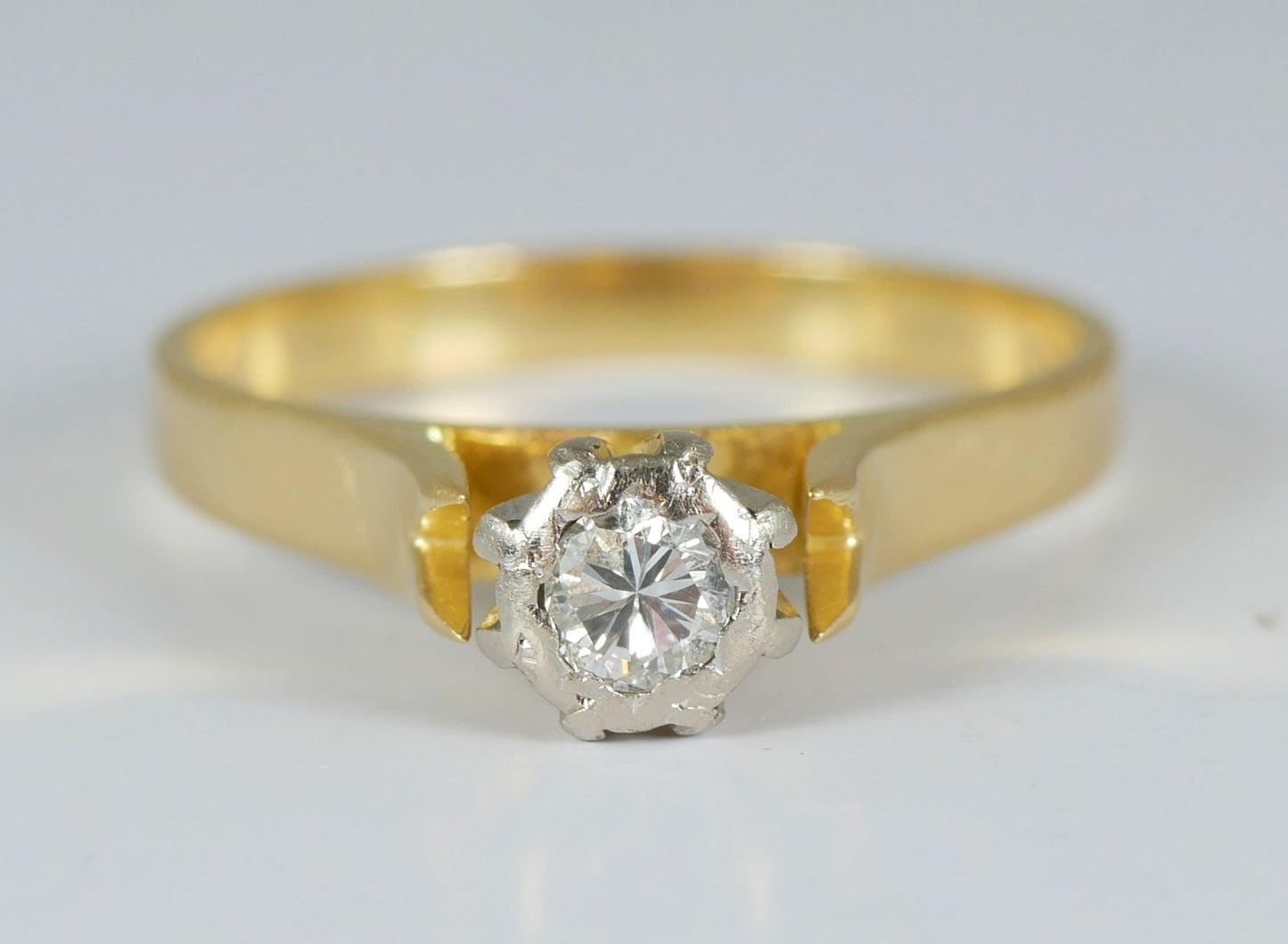 Antique Vintage Solid 15ct Yellow Gold Diamond Engagement Dress Ring Size 5 J 49
