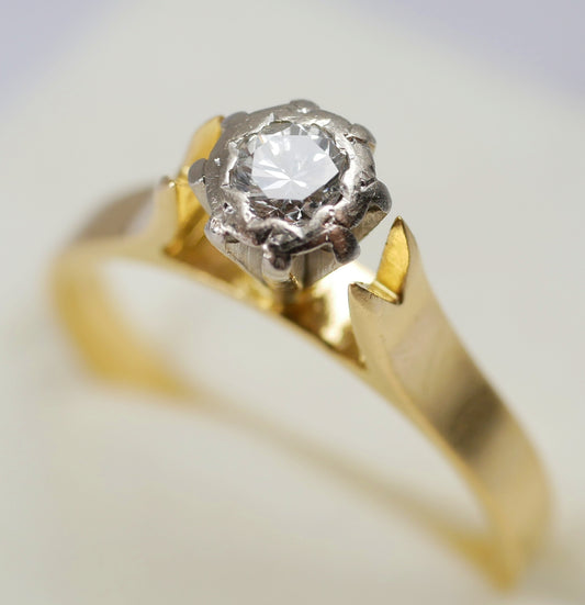 Antique Vintage Solid 15ct Yellow Gold Diamond Engagement Dress Ring Size 5 J 49