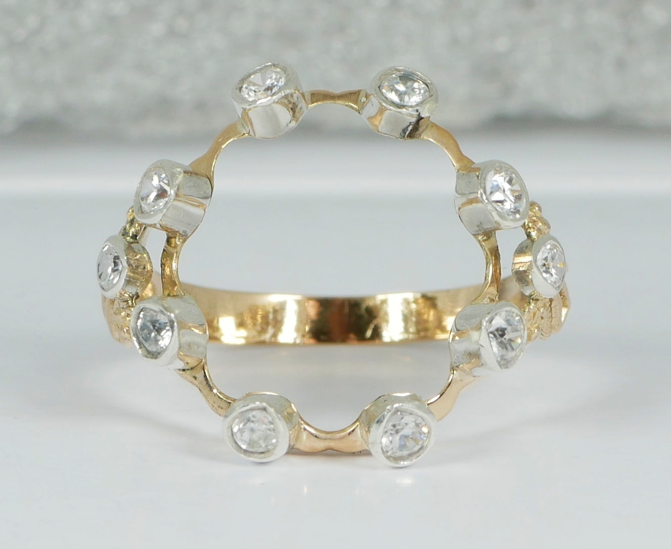 Vintage Solid 9ct Yellow Gold White Sapphire Open Face Dress Ring Size 7.5 O 55