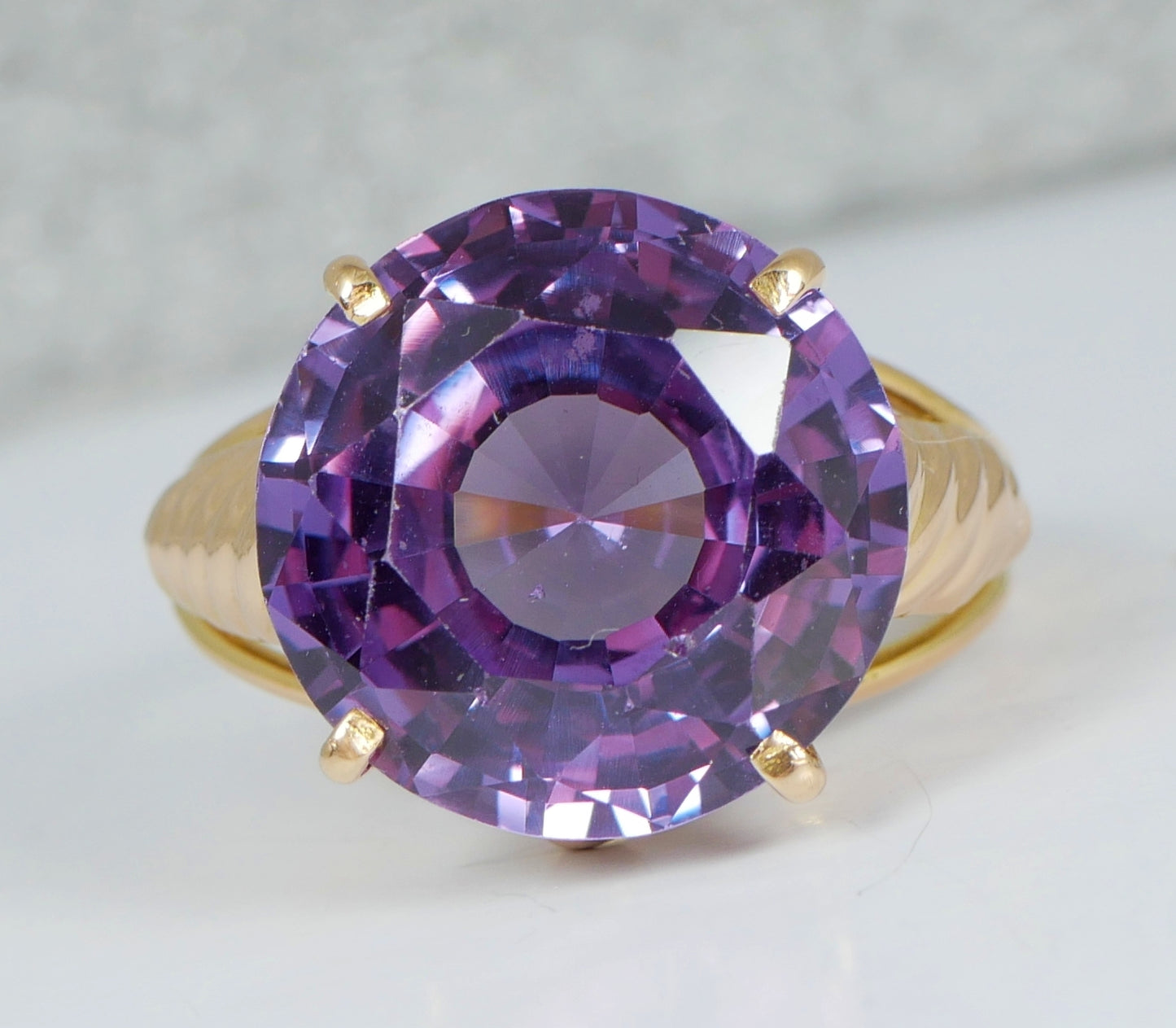 Egyptian Solid 14ct Yellow Gold 13ct Alexandrite Sapphire Dress Ring Size 9 R 59