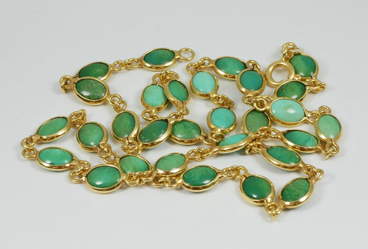 Solid 18ct Yellow Gold Natural Turquoise Cabochon 41cm 16" Chain Link Necklace