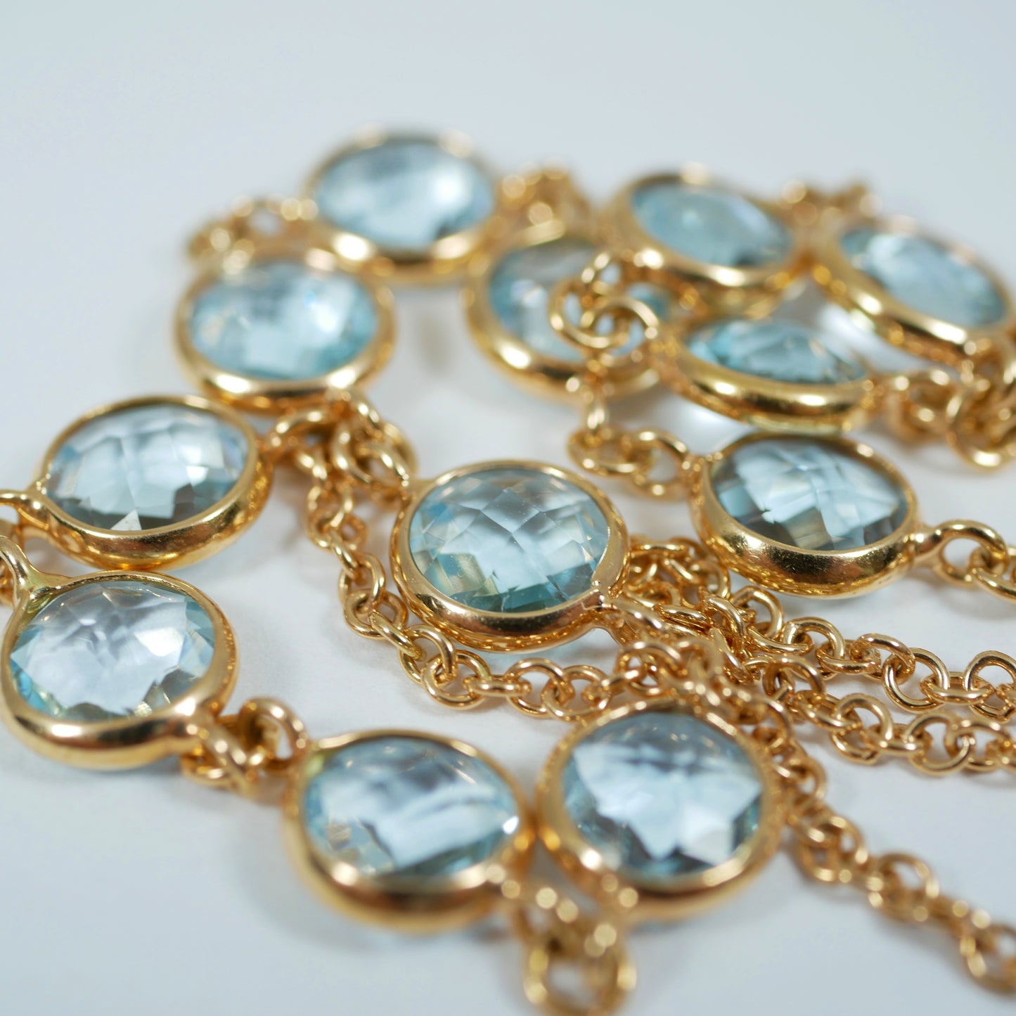 Solid 18ct Yellow Gold & Checkerboard Cut Topaz 40cm 15.75" Cable Chain Necklace