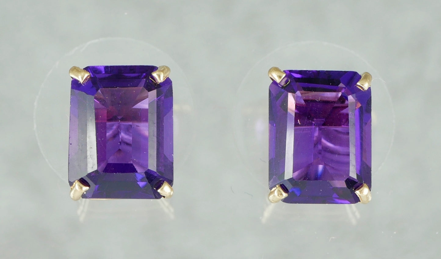 Pair of Solid 14ct Yellow Gold 2ct Emerald Cut Amethyst Stud Earrings Set 585