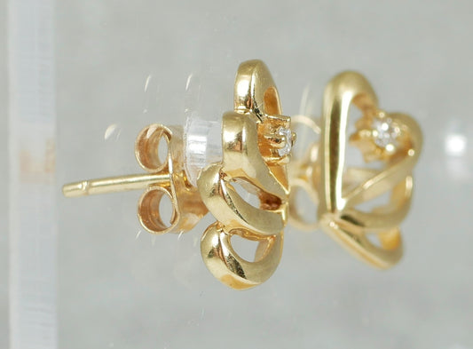 Pair of Solid 9ct Yellow Gold Shadow Love Heart & Diamond Stud Earrings Set 375