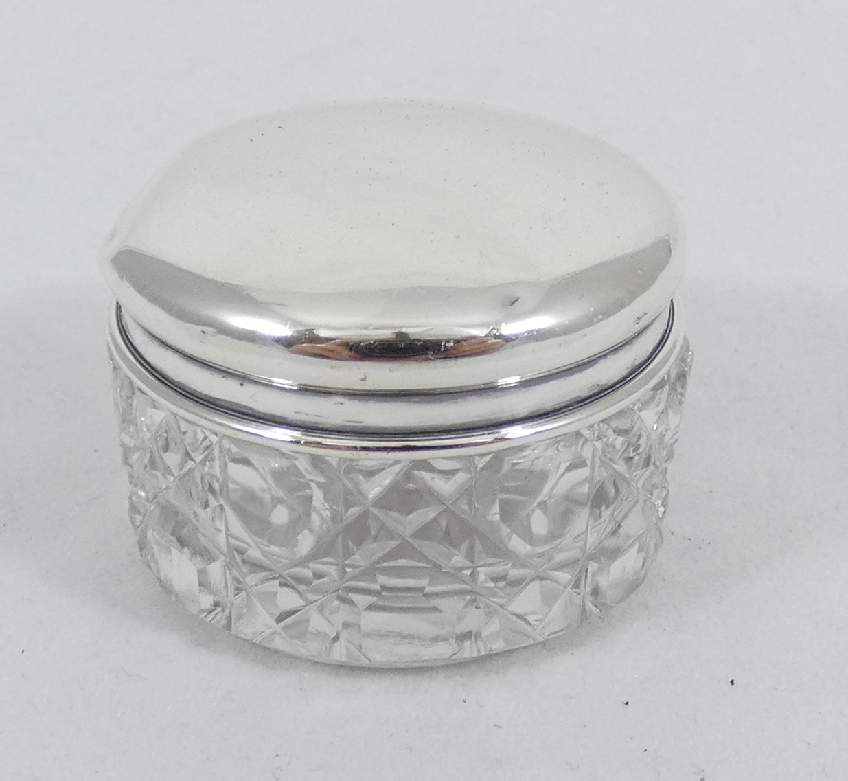 Antique Edwardian 1917 Sterling Silver Glass Rouge Pot Scent Hobnail Bottle Jar