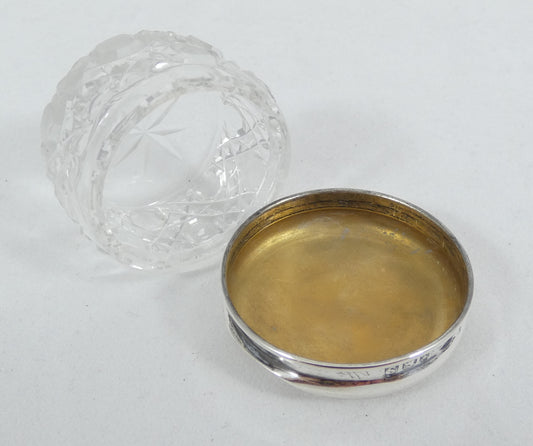 Antique Edwardian 1917 Sterling Silver Glass Rouge Pot Scent Hobnail Bottle Jar