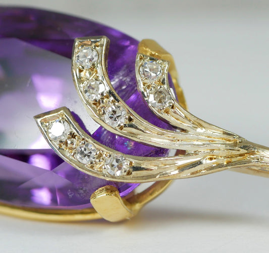 Large 47mm Solid 18ct Yellow Gold 34ct Amethyst & Diamond Necklace Pendant 12gm