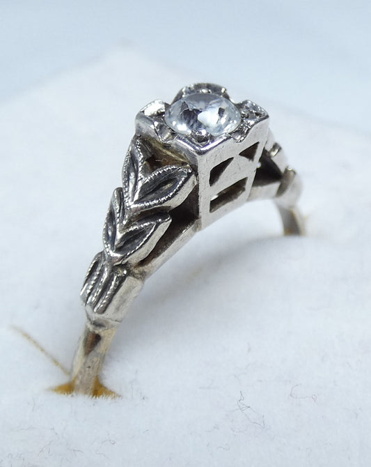 Antique Art Deco 9ct Yellow Gold & Silver White Topaz Dress Ring Size 6.5 M 52