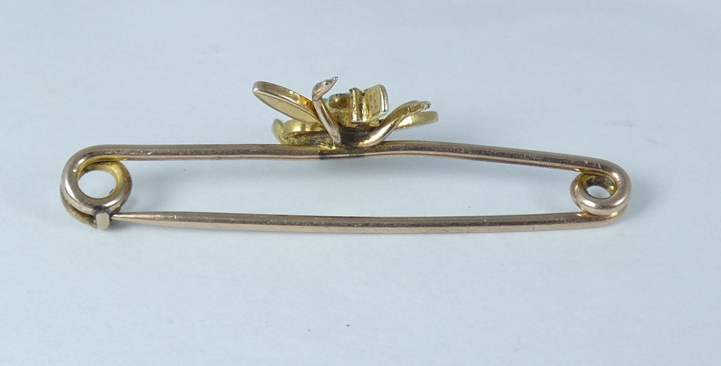 Antique Vintage 9ct Yellow Gold Seed Pearl & Moonstone Bug Fly Insect Bar Brooch