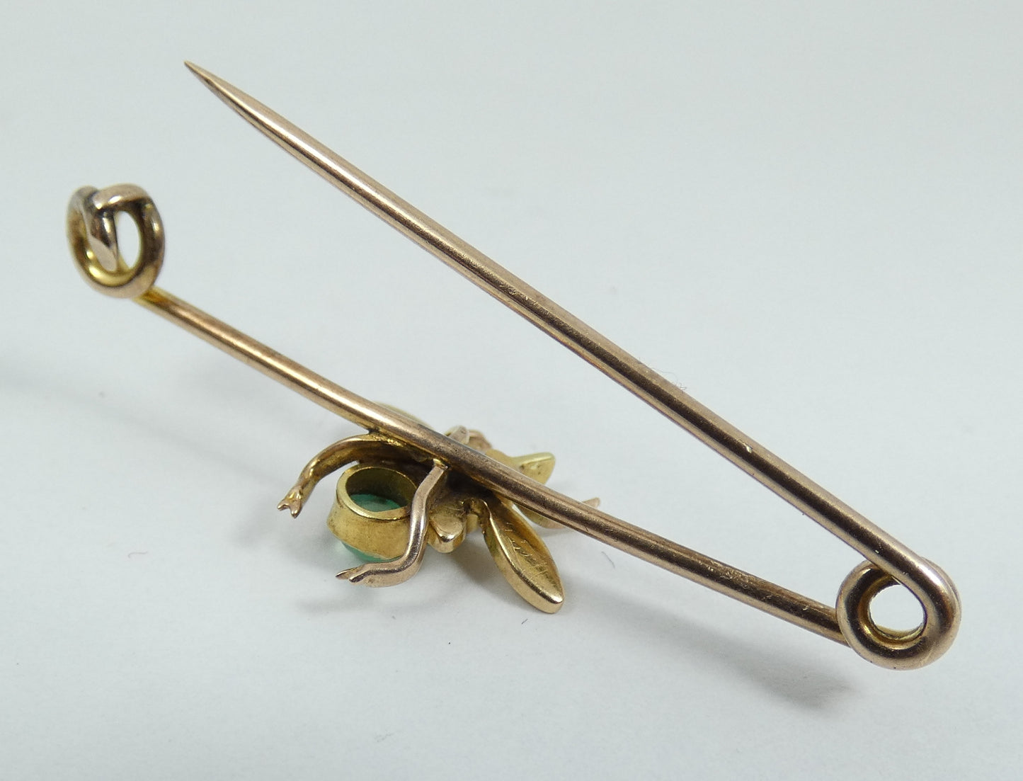 Antique Vintage 9ct Yellow Gold Seed Pearl & Moonstone Bug Fly Insect Bar Brooch