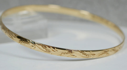 Vintage Solid 9ct Yellow Gold 65mm 2.5" Bright Cut 4mm D Profile Bangle 7.35gm
