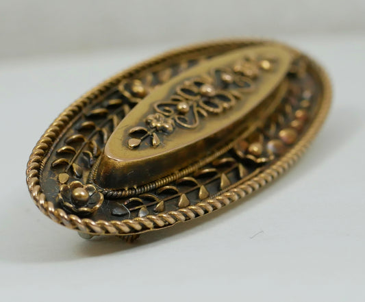 Antique 1890 Victorian Solid 15ct Yellow Gold Etruscan Revival Brooch Pin Flower
