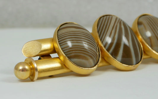 Antique Edwardian 1910 Australian Solid 15ct Yellow Gold Banded Agate Brooch 10g