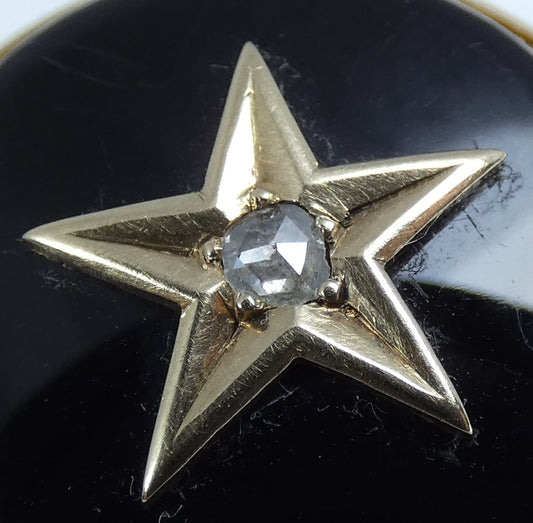 Antique Victorian 15ct Yellow Gold Onyx 3mm Rose Cut Diamond Star Locket Brooch