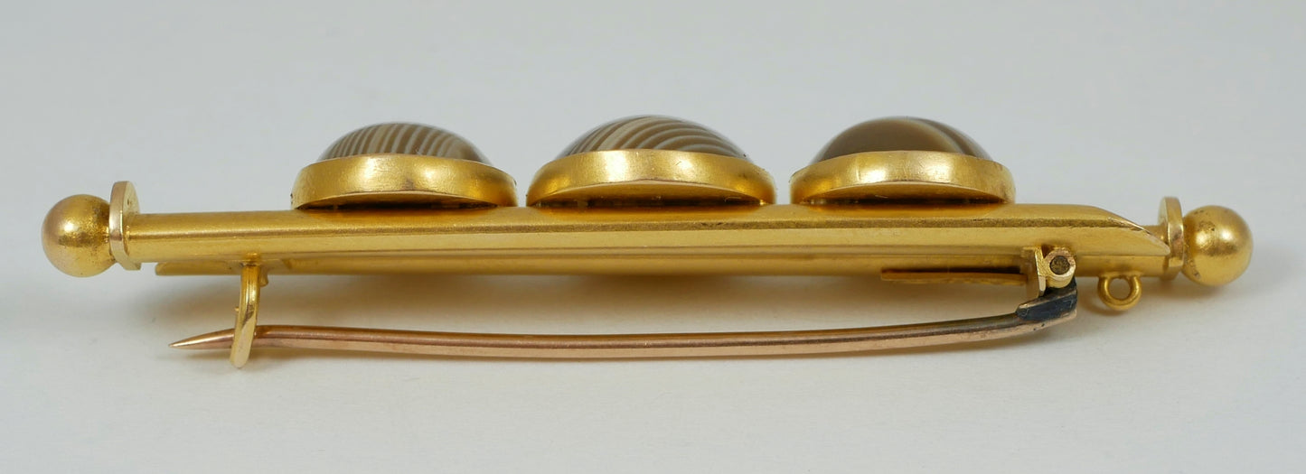 Antique Edwardian 1910 Australian Solid 15ct Yellow Gold Banded Agate Brooch 10g