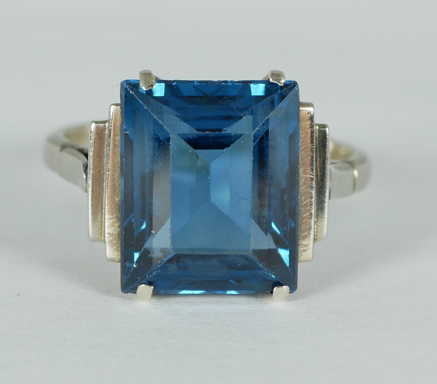 Vintage Art Deco Solid 9ct White Gold 6ct Blue Sapphire Dress Ring Size 7.5 O 55