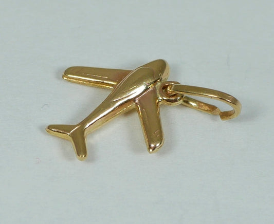 Lovely Solid 9ct Yellow Gold Aeroplane Airplane Plane Pendant Bracelet Charm 375