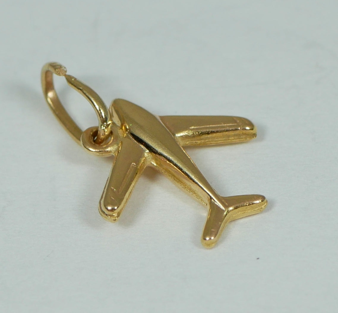 Lovely Solid 9ct Yellow Gold Aeroplane Airplane Plane Pendant Bracelet Charm 375