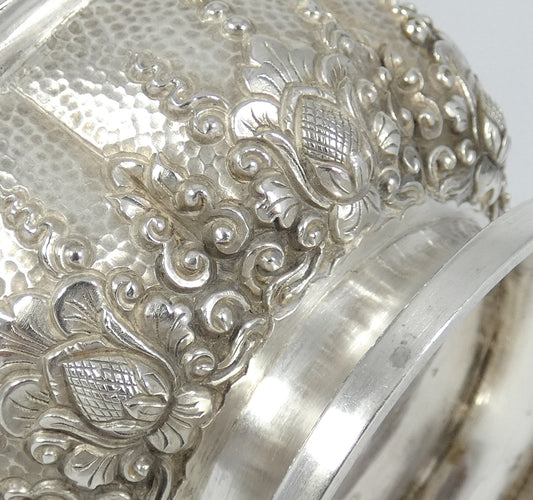 Antique Vintage Indonesian Solid 800 Silver Yogya Sugar Bowl Trinket Dish Lotus