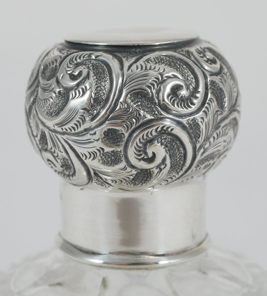Antique Edwardian 1913 Sterling Silver Globe Shape Perfume Scent Bottle Stopper