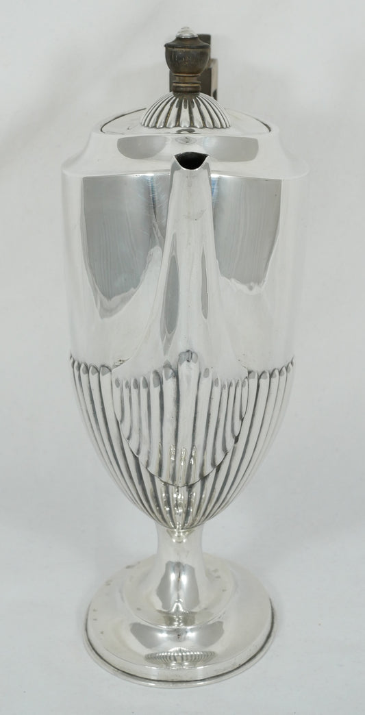 Antique Edwardian 1906 Sterling Silver Tall Coffee Pot Teapot 1,100ml Fluted Set