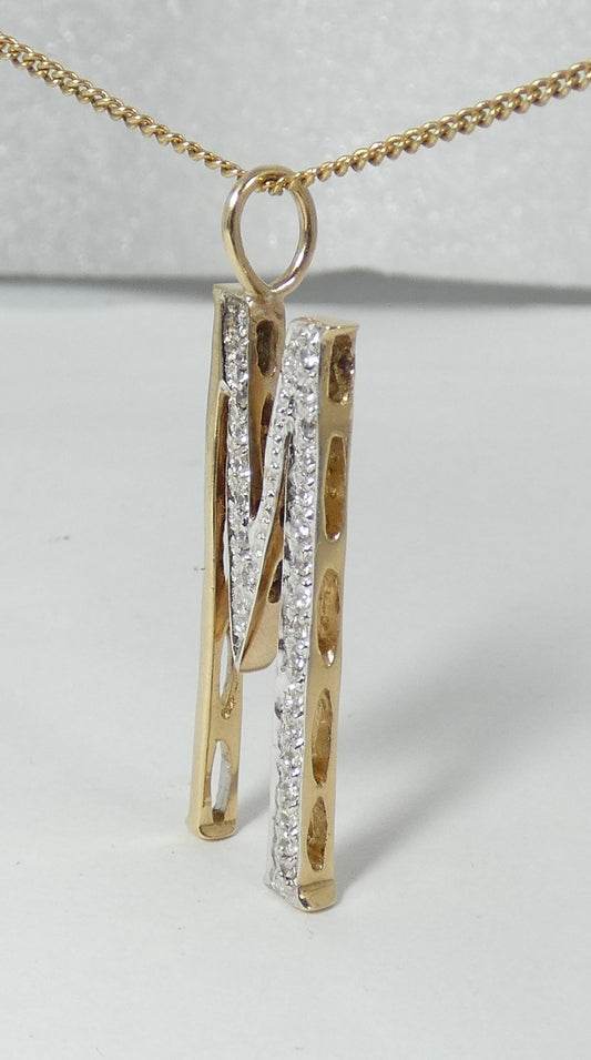 Solid 9ct Yellow Gold & CZ Large 31mm Letter M Necklace Pendant Alphabet Initial