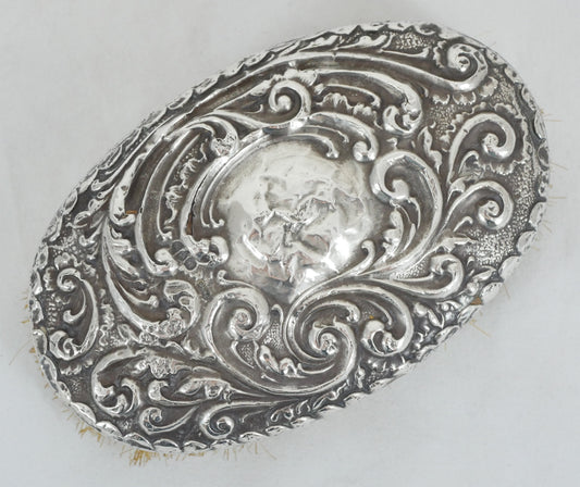Antique Edwardian 1912 Sterling Silver Repousse Oval Clothes Brush Hair Chester