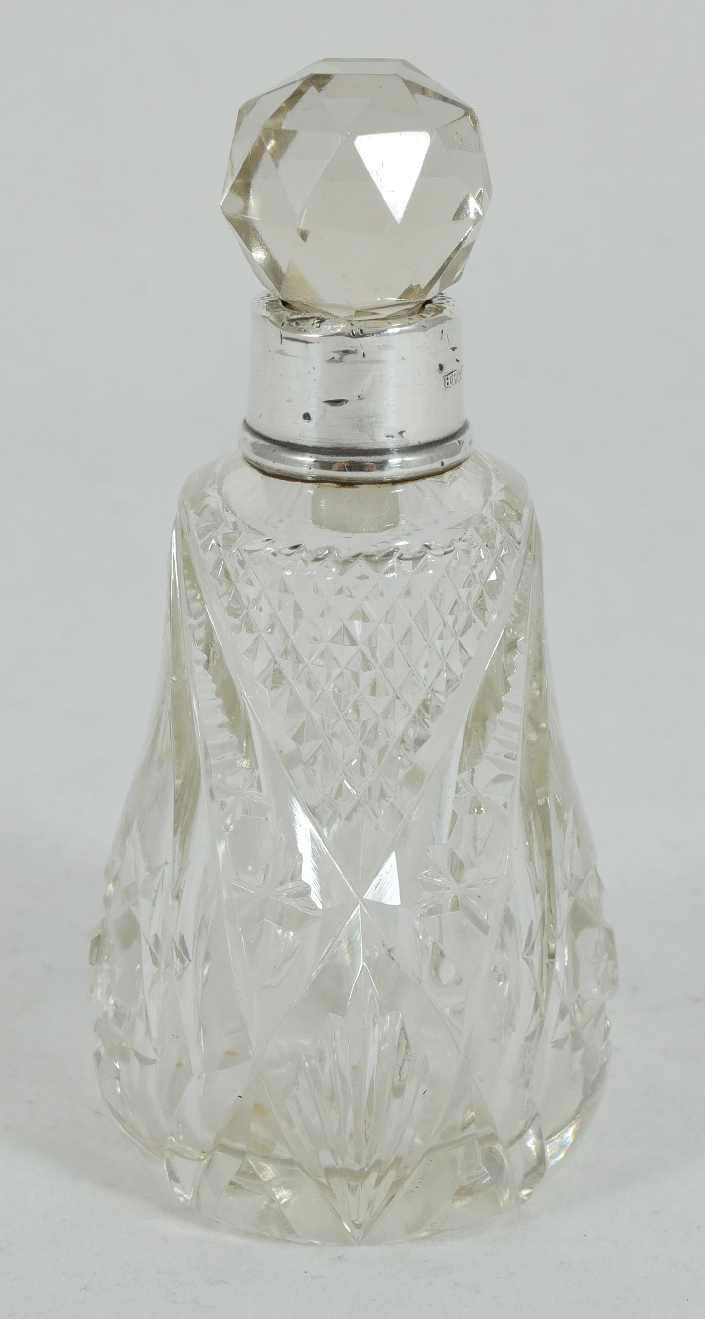 Antique Edwardian 1913 Sterling Silver Cut Glass Scent Perfume Bottle Vanity Jar