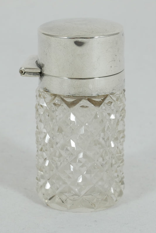 Antique Edwardian 1906 Sterling Silver Cut Glass Scent Perfume Bottle Vanity Jar